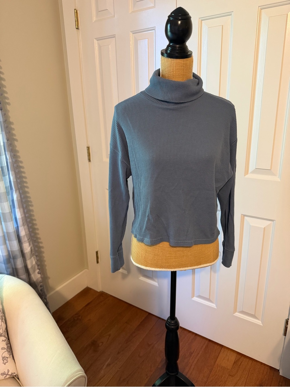 Waffle Knit Turtleneck Sweater - Blue